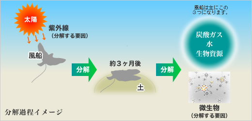 エコロジー風船 分解過程イメージ図